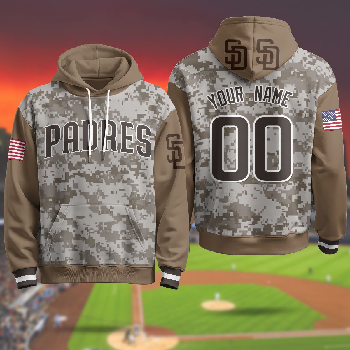 Custom Name/Gender San Diego Padres Military Hoodie - All Stitched