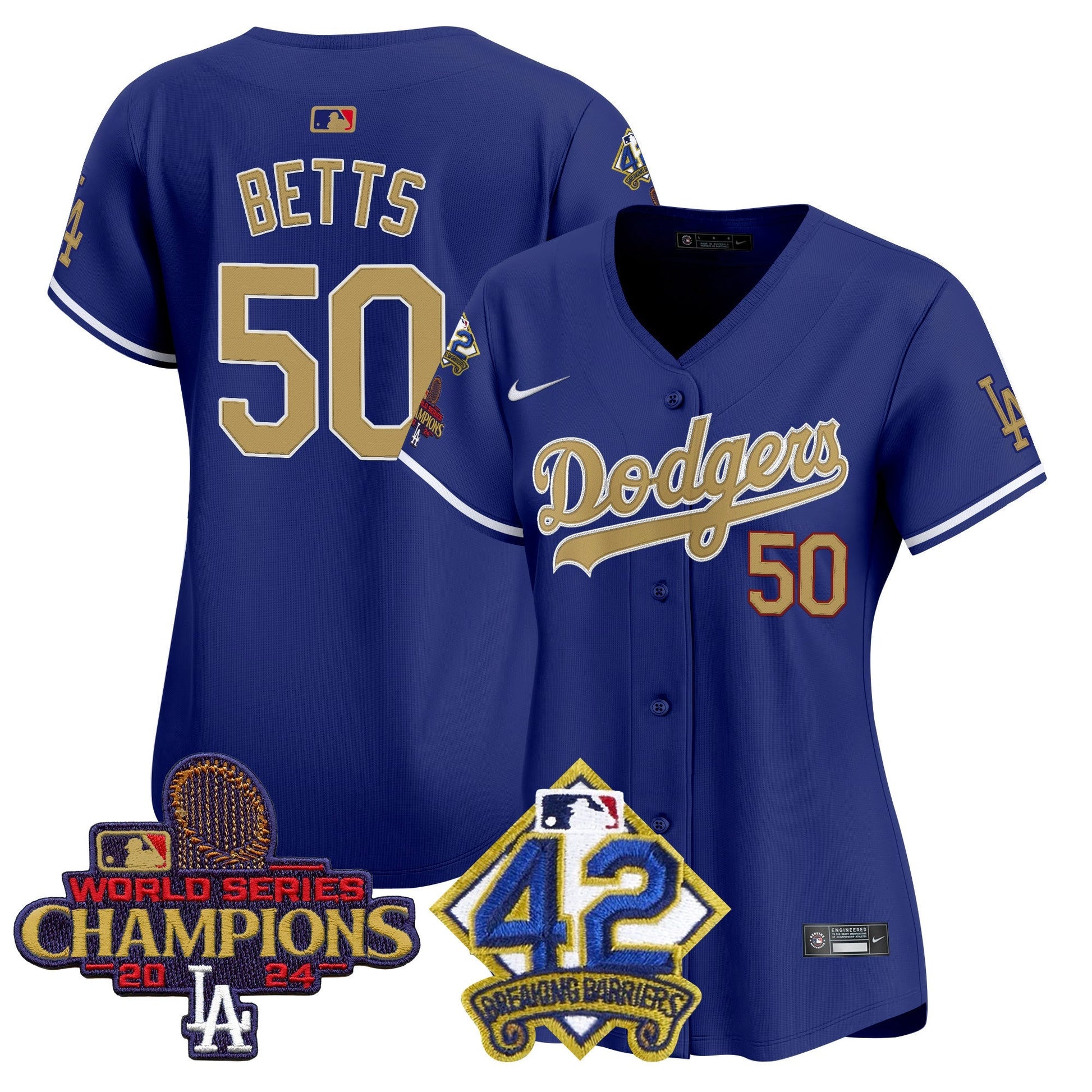 Women's Dodgers 2024 World Series Champions & Jackie Robinson Patch Vapor Premier Limited Jersey - All Stitched