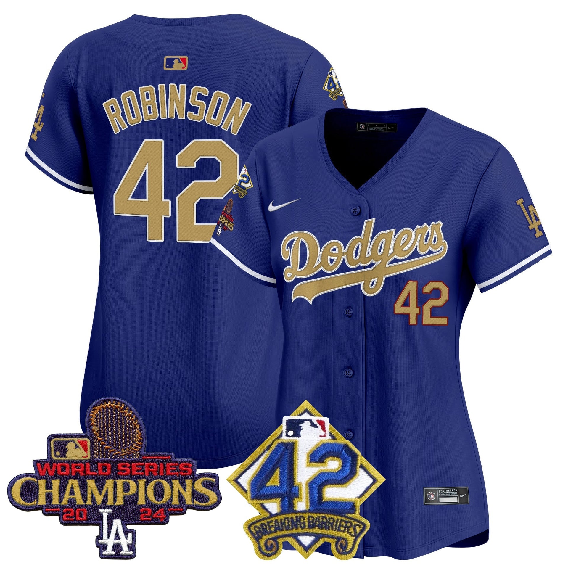 Women's Dodgers 2024 World Series Champions & Jackie Robinson Patch Vapor Premier Limited Jersey - All Stitched