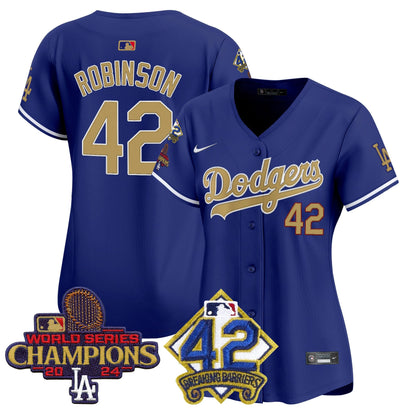 Women's Dodgers 2024 World Series Champions & Jackie Robinson Patch Vapor Premier Limited Jersey - All Stitched