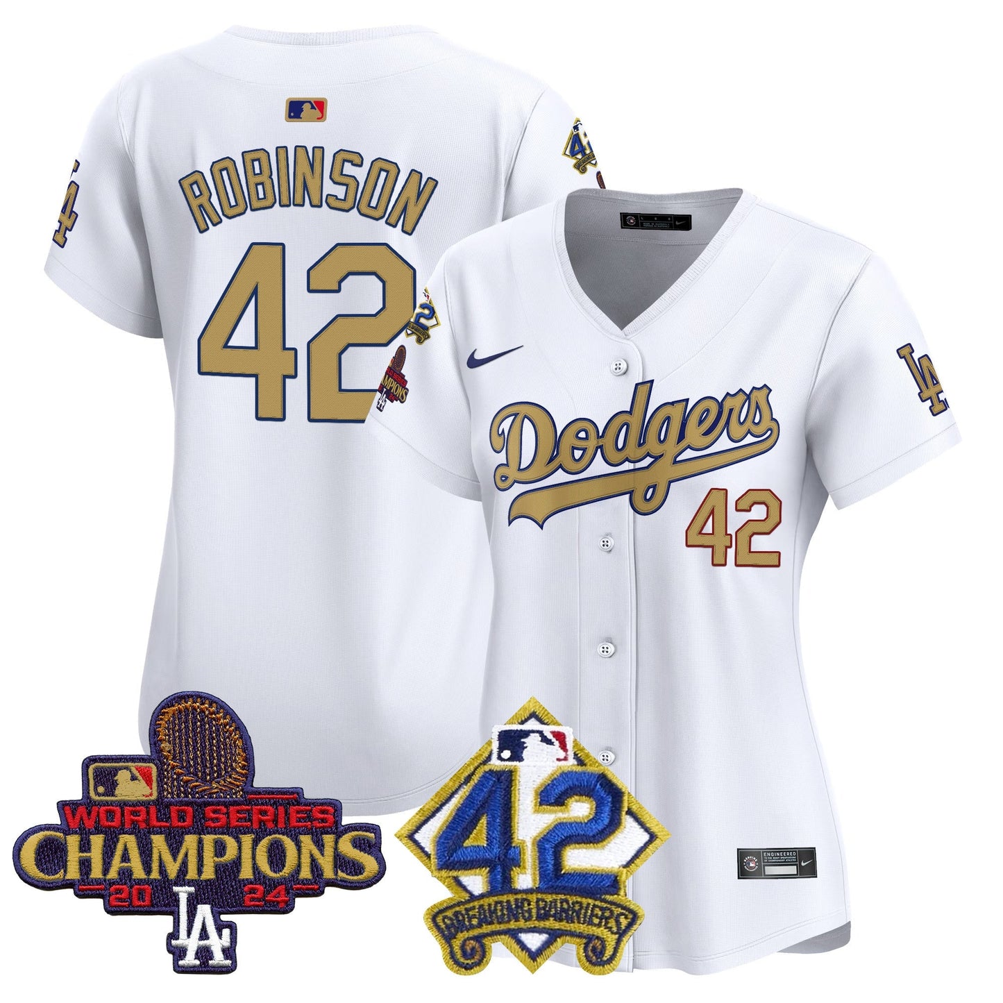 Women's Dodgers 2024 World Series Champions & Jackie Robinson Patch Vapor Premier Limited Jersey - All Stitched