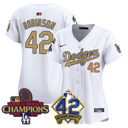 Women's Dodgers 2024 World Series Champions & Jackie Robinson Patch Vapor Premier Limited Jersey - All Stitched