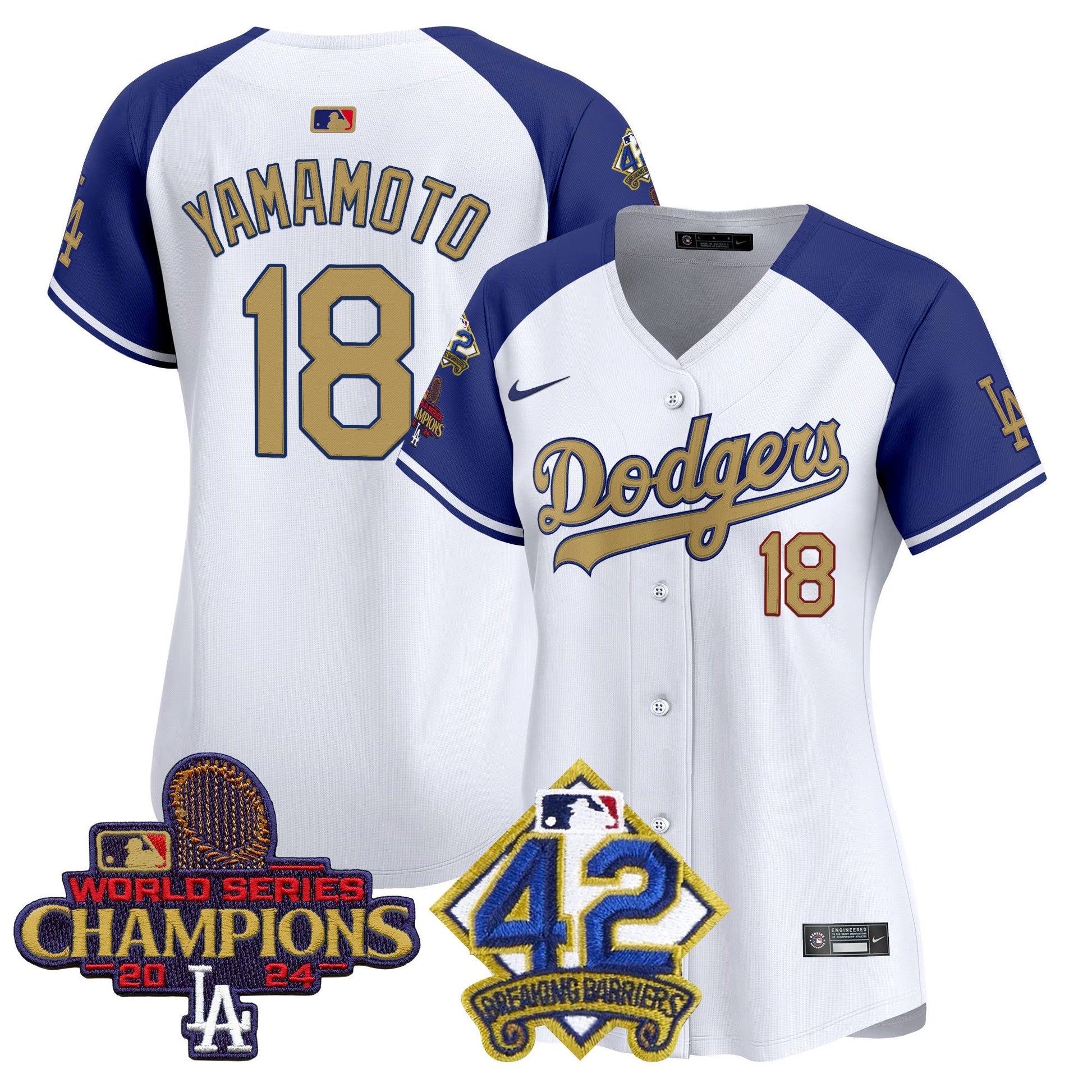 Women's Dodgers 2024 World Series Champions & Jackie Robinson Patch Vapor Premier Limited Jersey - All Stitched