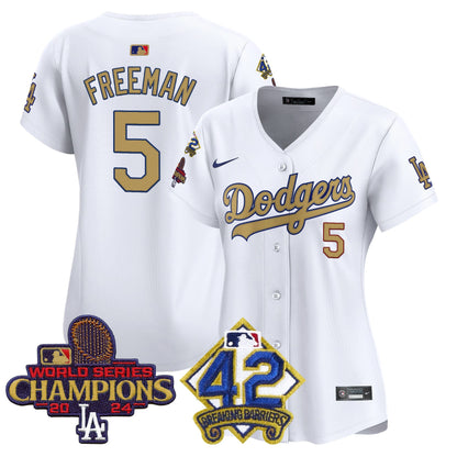 Women's Dodgers 2024 World Series Champions & Jackie Robinson Patch Vapor Premier Limited Jersey - All Stitched