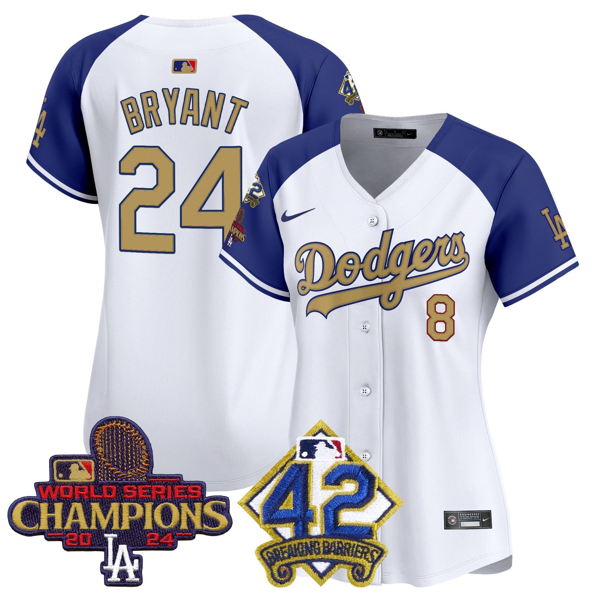 Women's Dodgers 2024 World Series Champions & Jackie Robinson Patch Vapor Premier Limited Jersey - All Stitched
