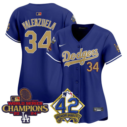 Women's Dodgers 2024 World Series Champions & Jackie Robinson Patch Vapor Premier Limited Jersey - All Stitched