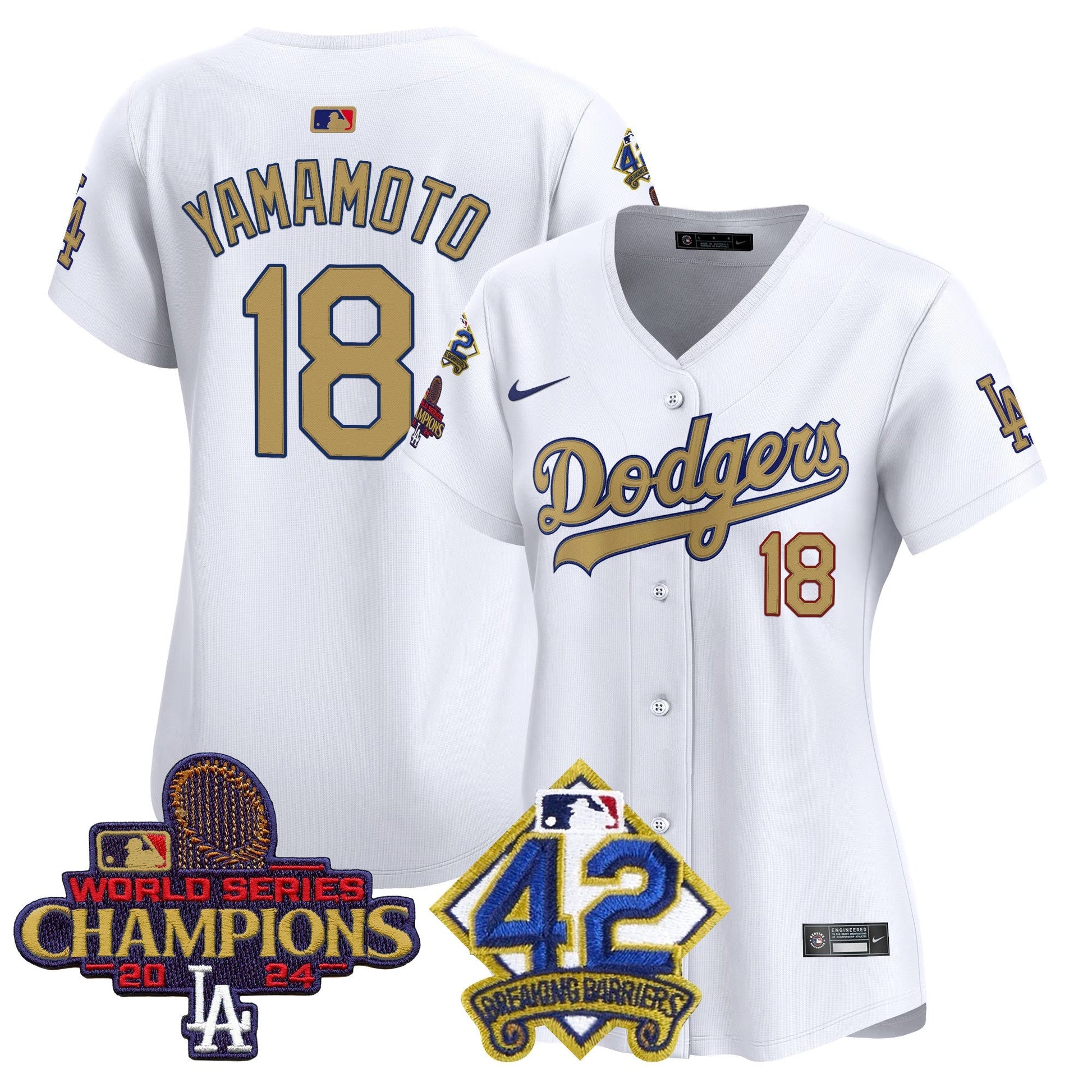 Women's Dodgers 2024 World Series Champions & Jackie Robinson Patch Vapor Premier Limited Jersey - All Stitched
