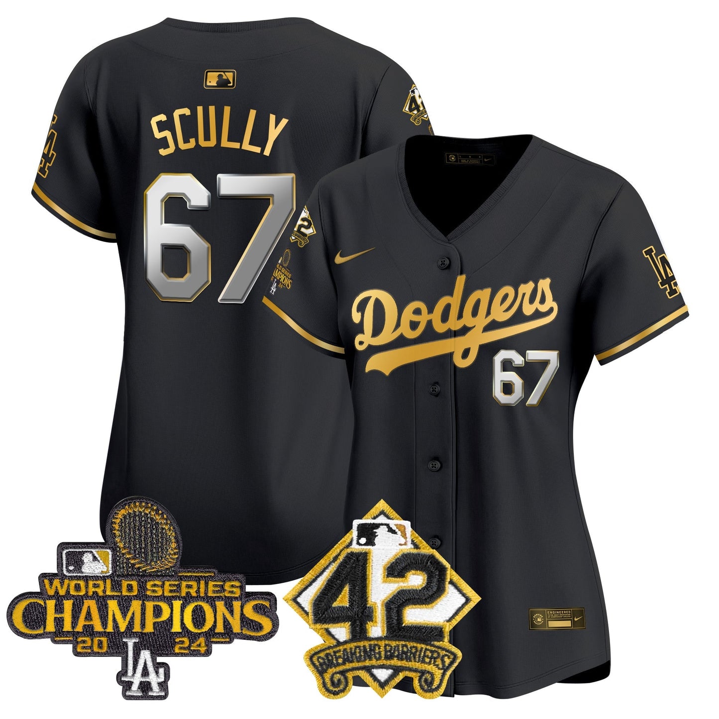 Women's Dodgers 2024 World Series Champions & Jackie Robinson Patch Vapor Premier Limited Jersey - All Stitched