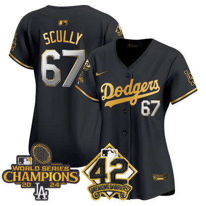 Women's Dodgers 2024 World Series Champions & Jackie Robinson Patch Vapor Premier Limited Jersey - All Stitched