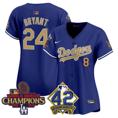 Women's Dodgers 2024 World Series Champions & Jackie Robinson Patch Vapor Premier Limited Jersey - All Stitched