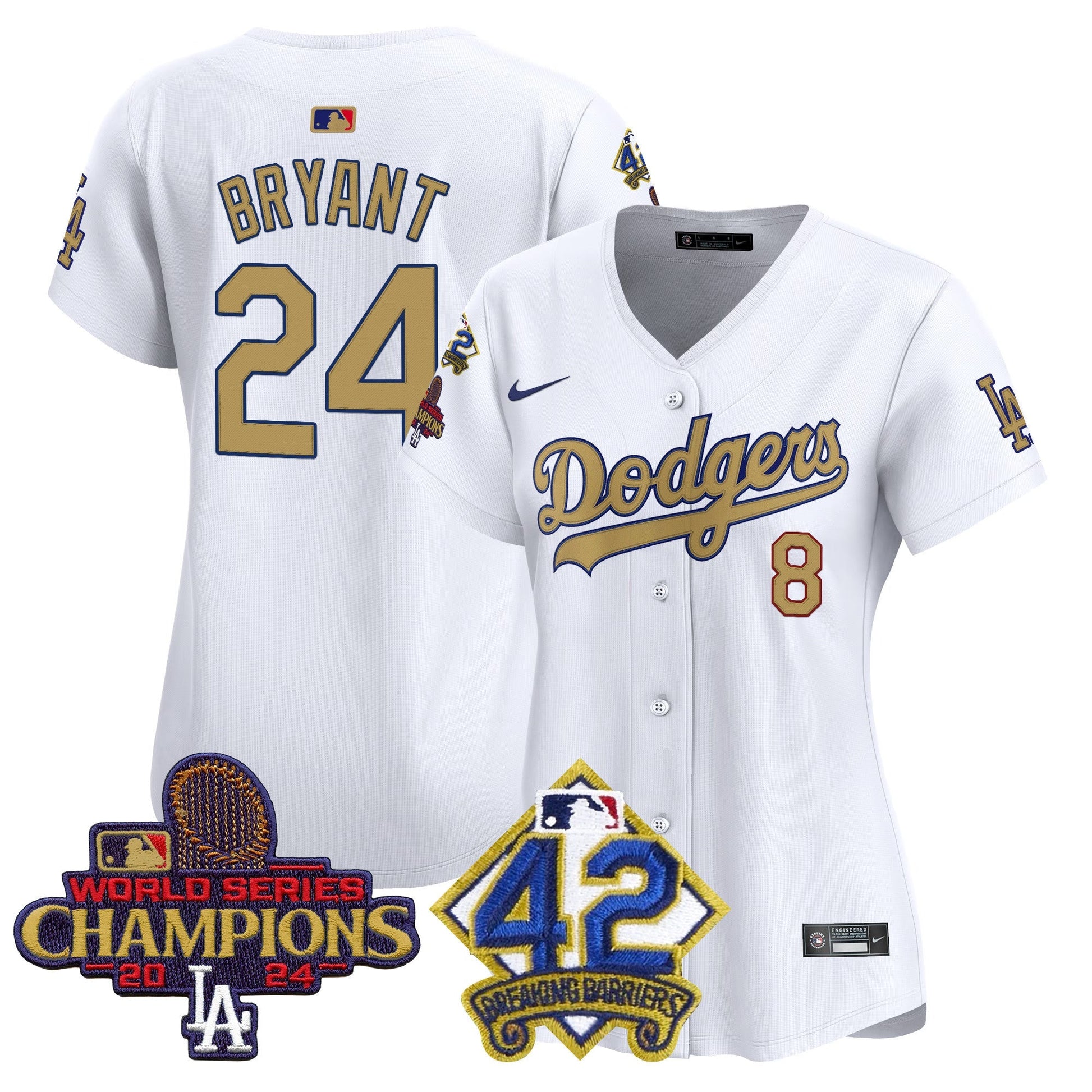 Women's Dodgers 2024 World Series Champions & Jackie Robinson Patch Vapor Premier Limited Jersey - All Stitched