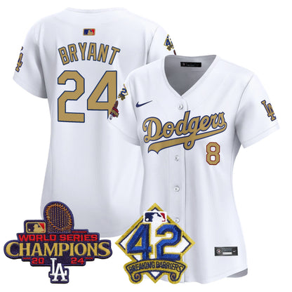 Women's Dodgers 2024 World Series Champions & Jackie Robinson Patch Vapor Premier Limited Jersey - All Stitched