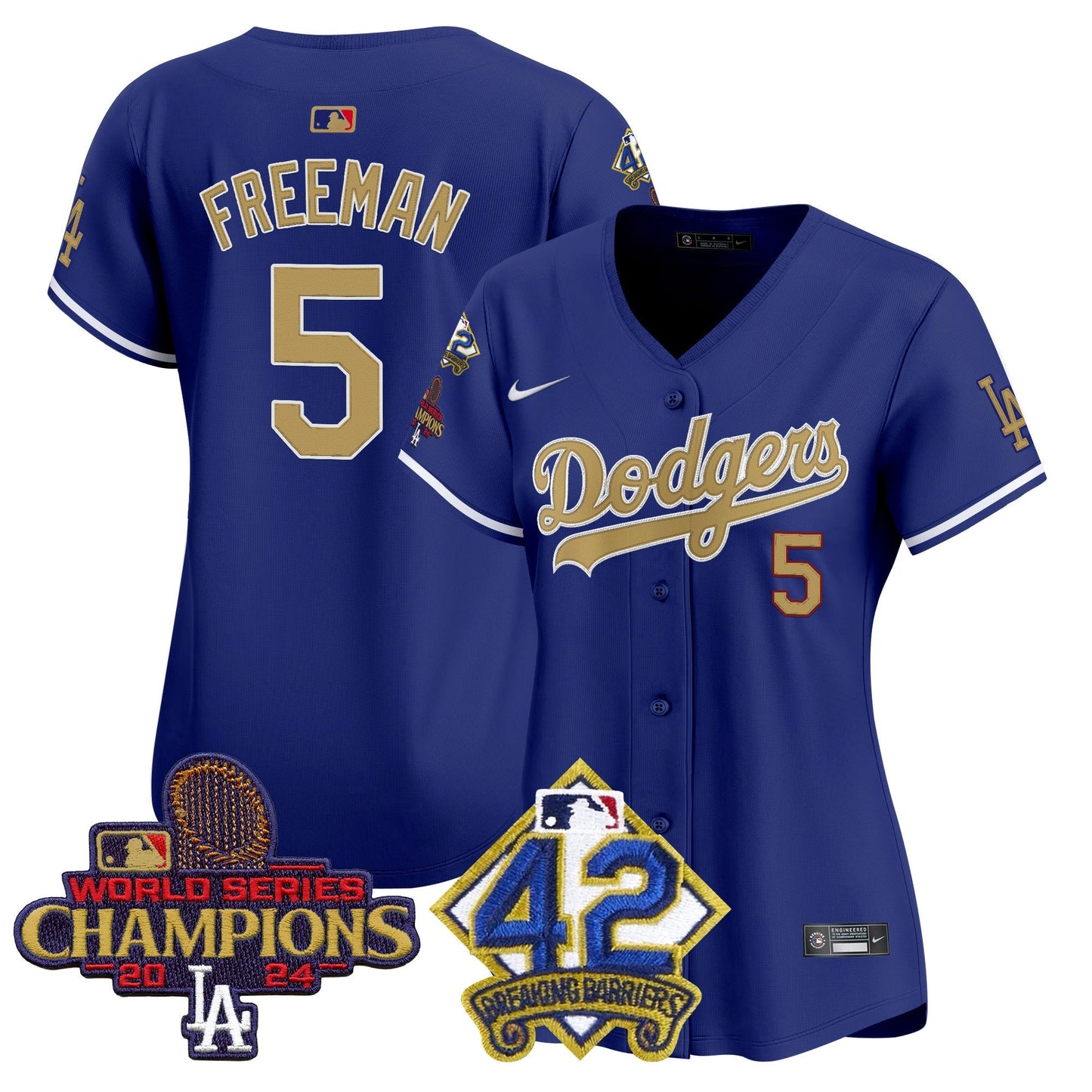 Women's Dodgers 2024 World Series Champions & Jackie Robinson Patch Vapor Premier Limited Jersey - All Stitched