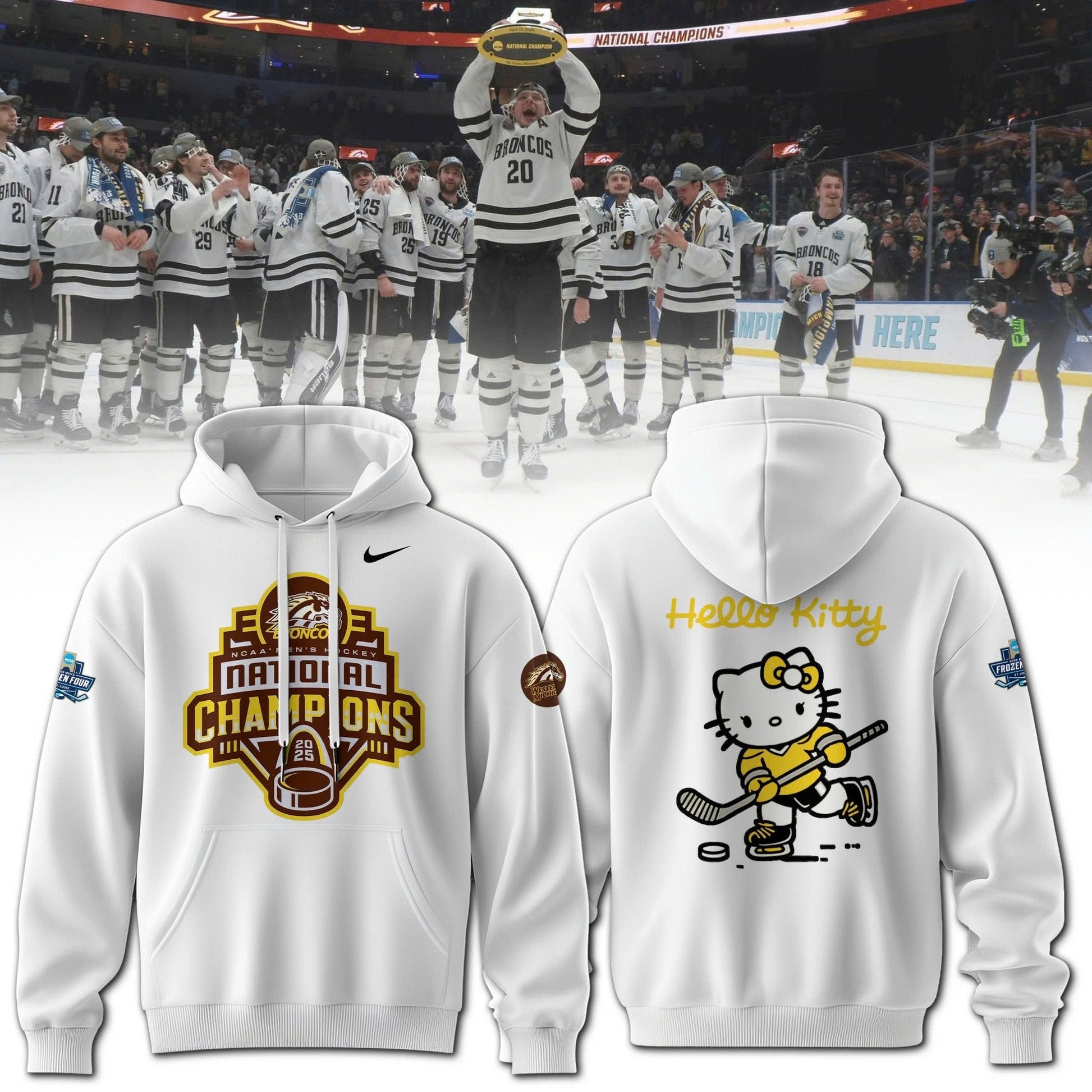 Hello Kitty x Western Michigan Broncos 2025 National Champions Patch Premium Hoodie