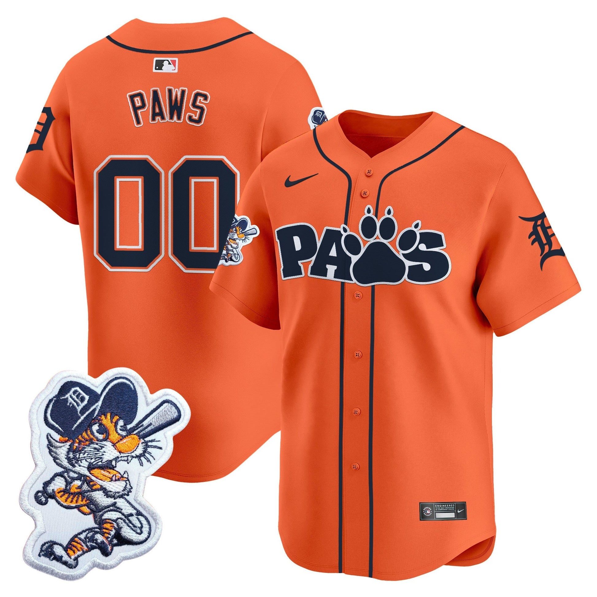 Detroit Tigers Paws Patch Vapor Premier Limited Jersey V2 - All Stitched