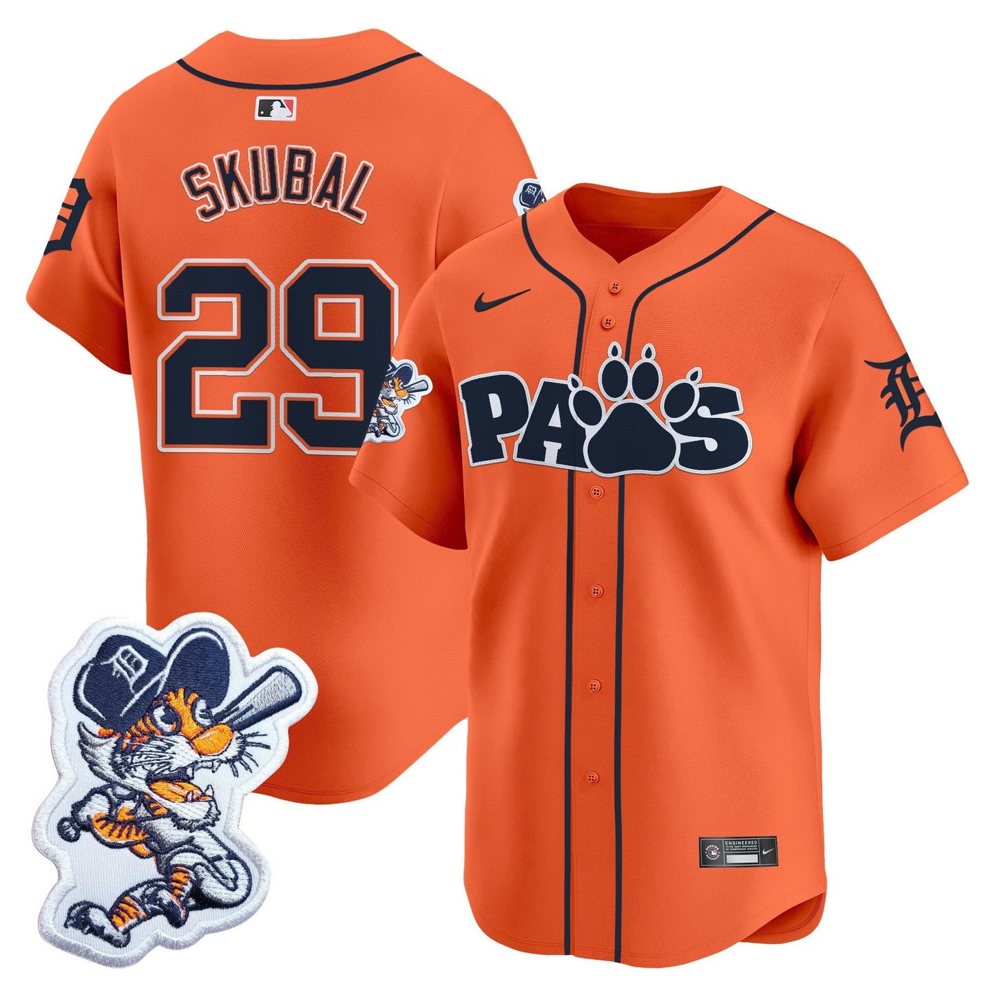 Detroit Tigers Paws Patch Vapor Premier Limited Jersey V2 - All Stitched