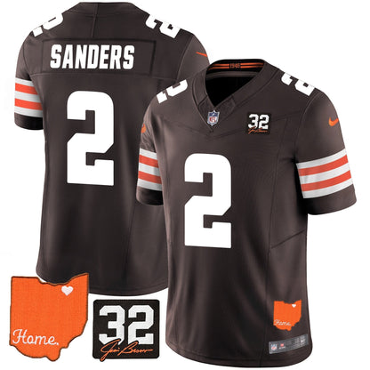 Men's Browns #32 Jim Brown Memorial & Home Patch Vapor Limited Jersey - All Stitched