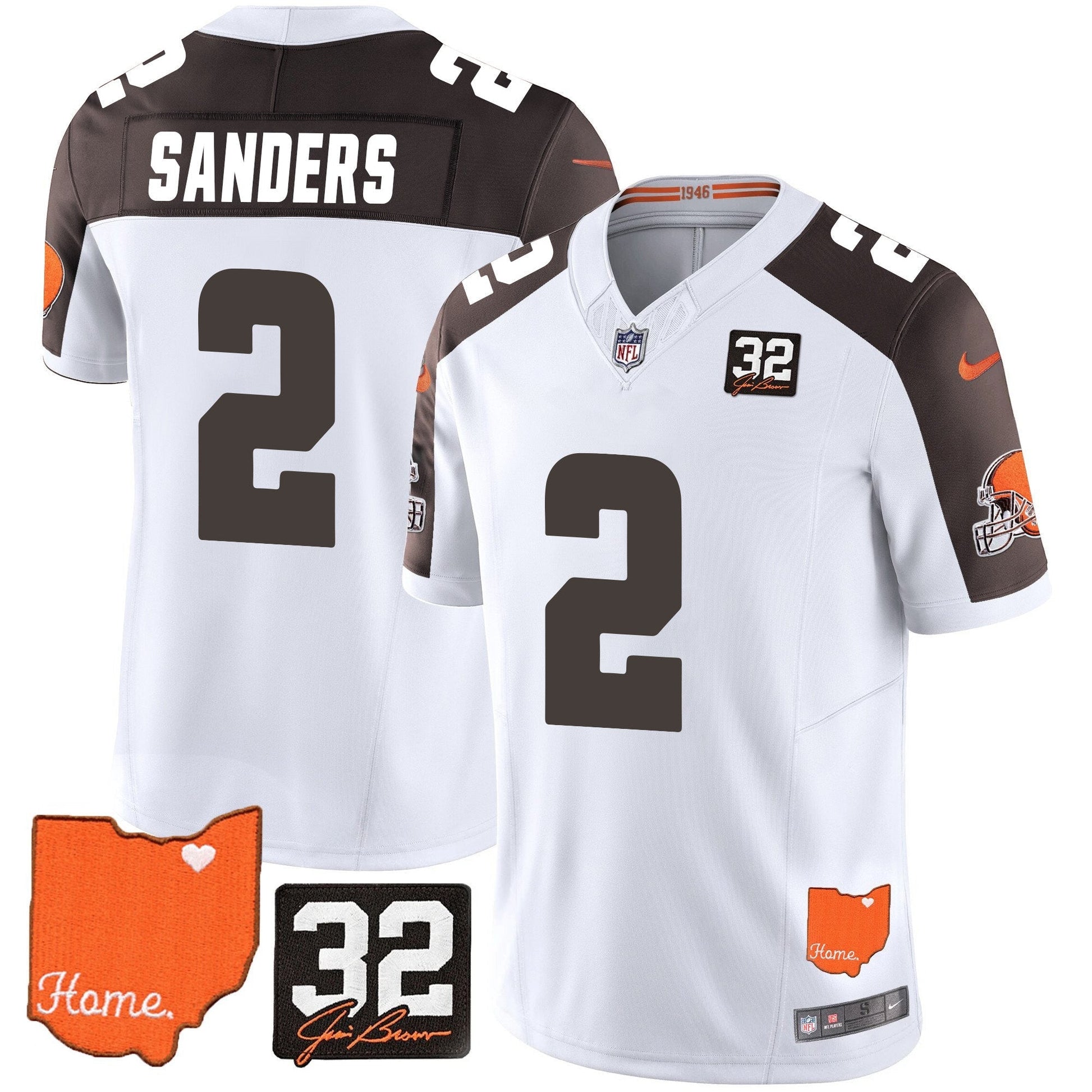Men's Browns #32 Jim Brown Memorial & Home Patch Vapor Limited Jersey - All Stitched