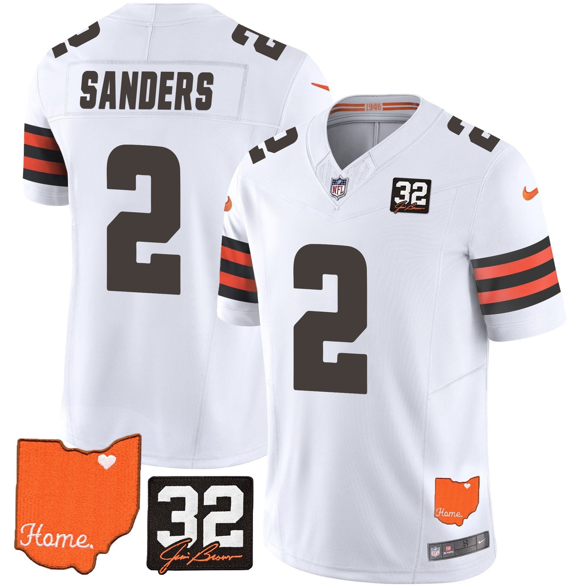 Men's Browns #32 Jim Brown Memorial & Home Patch Vapor Limited Jersey - All Stitched