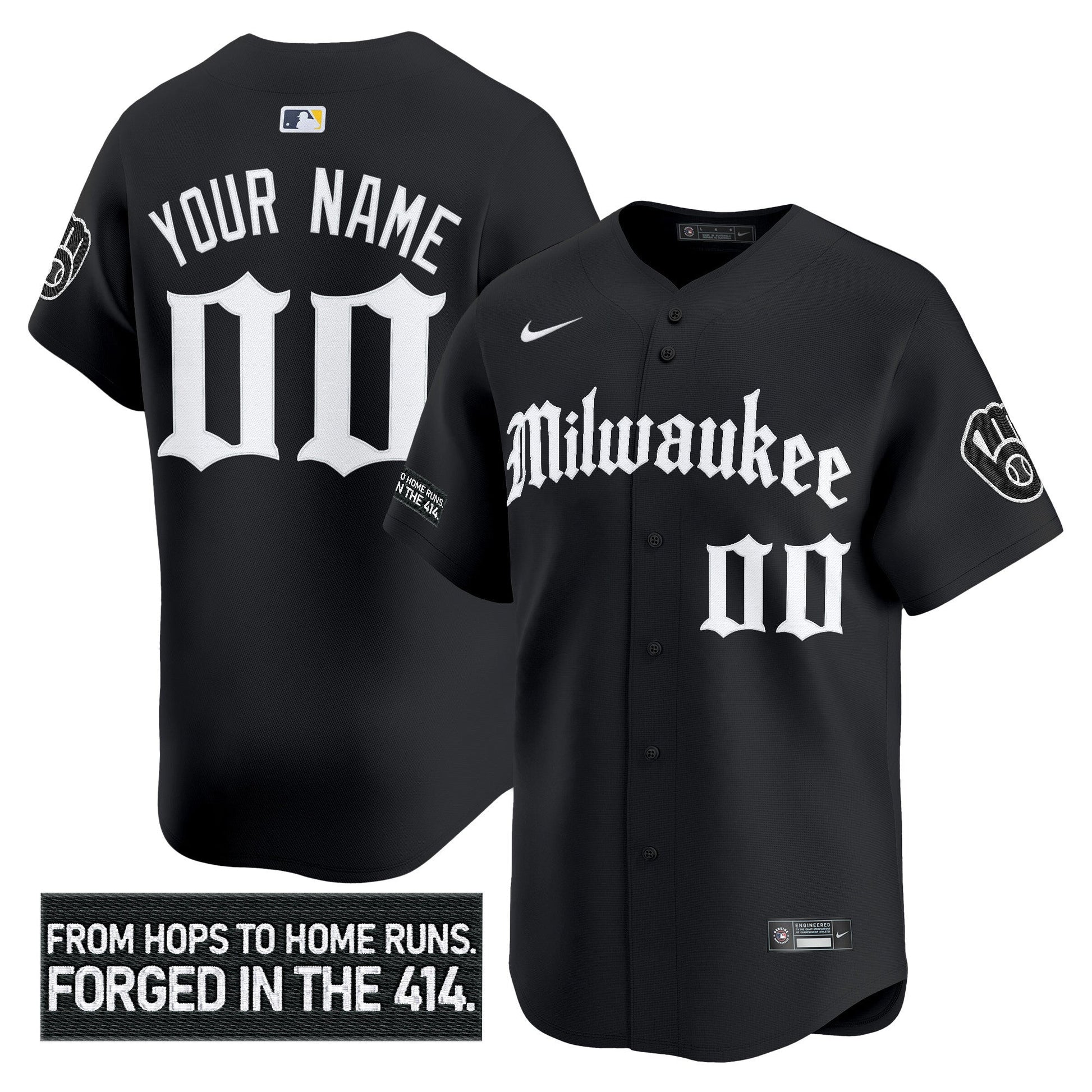 Milwaukee Brewers 'Gothic 414 Shadows Edition' Vapor Premier Limited Custom Jersey - All Stitched