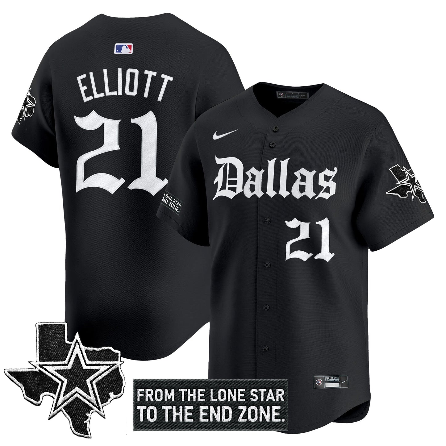 Men's Dallas Cowboys 'Gothic Lone Star Edition' Vapor Baseball Jersey - All Stitched