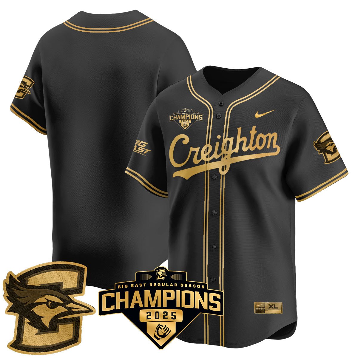 Men's Creighton Baseball 2025 Big East Baseball Tournament Champions Jersey N1 - All Stitched