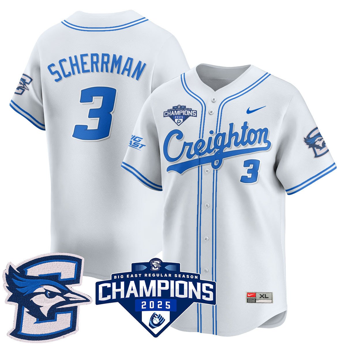 Men's Creighton Baseball 2025 Big East Baseball Tournament Champions Jersey N1 - All Stitched
