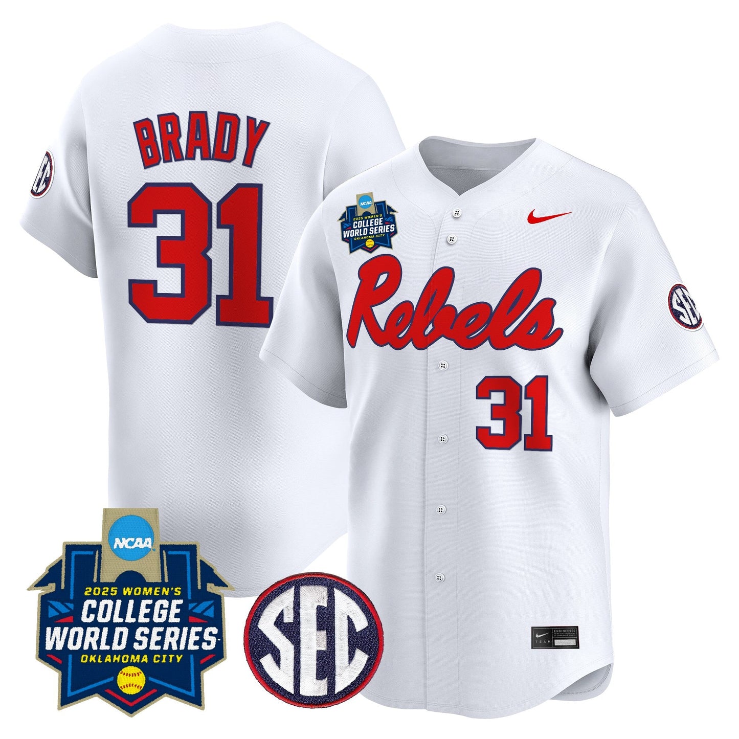 Men's Size - Ole Miss Rebels Softball 2025 World Series (WCWS) Vapor Premier Limited Jersey - All Stitched