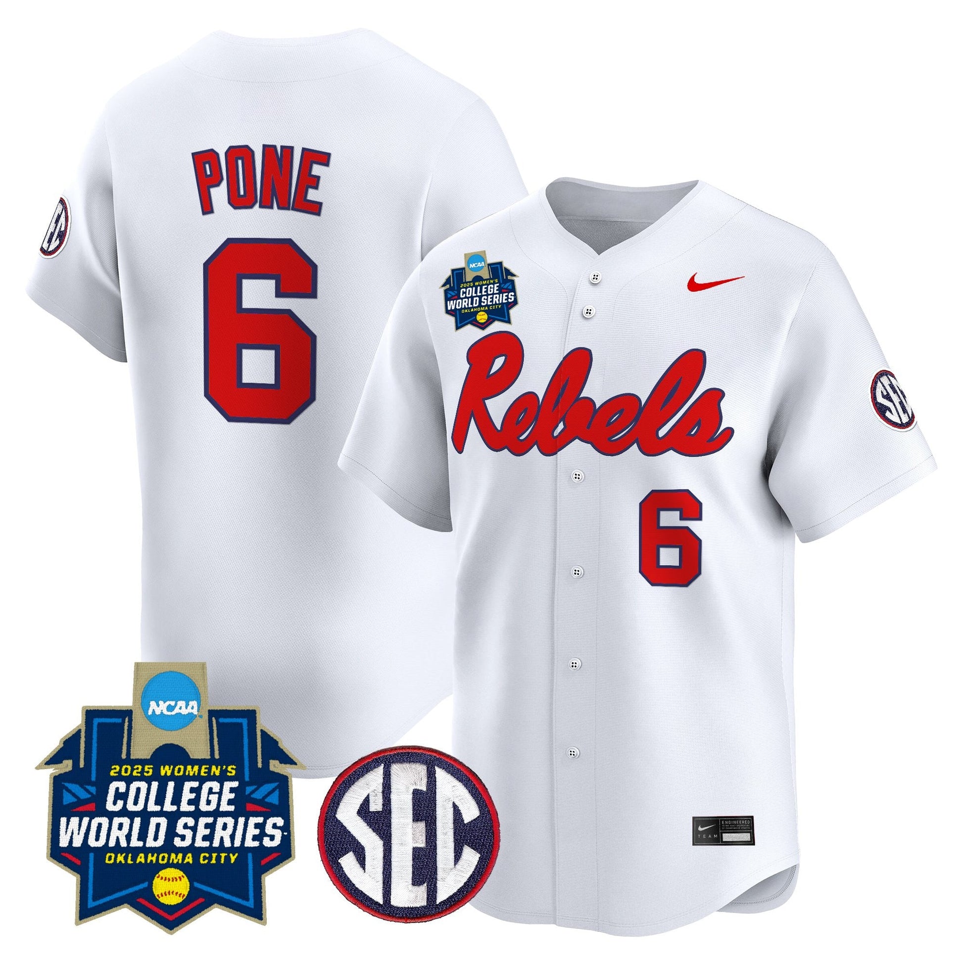 Men's Size - Ole Miss Rebels Softball 2025 World Series (WCWS) Vapor Premier Limited Jersey - All Stitched