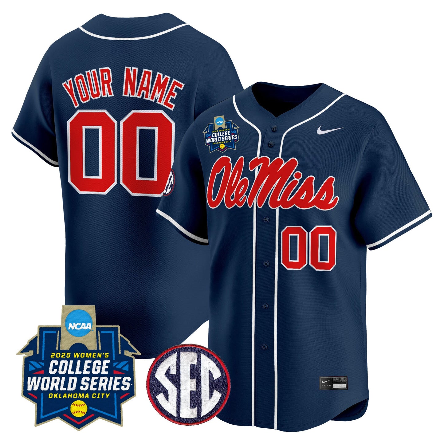 Ole Miss Rebels Softball 2025 World Series (WCWS) Vapor Premier Limited Custom Jersey - All Stitched