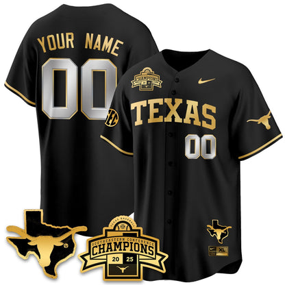 Custom Texas Baseball 2025 Southeastern Conference Champions Jersey - All Stitched