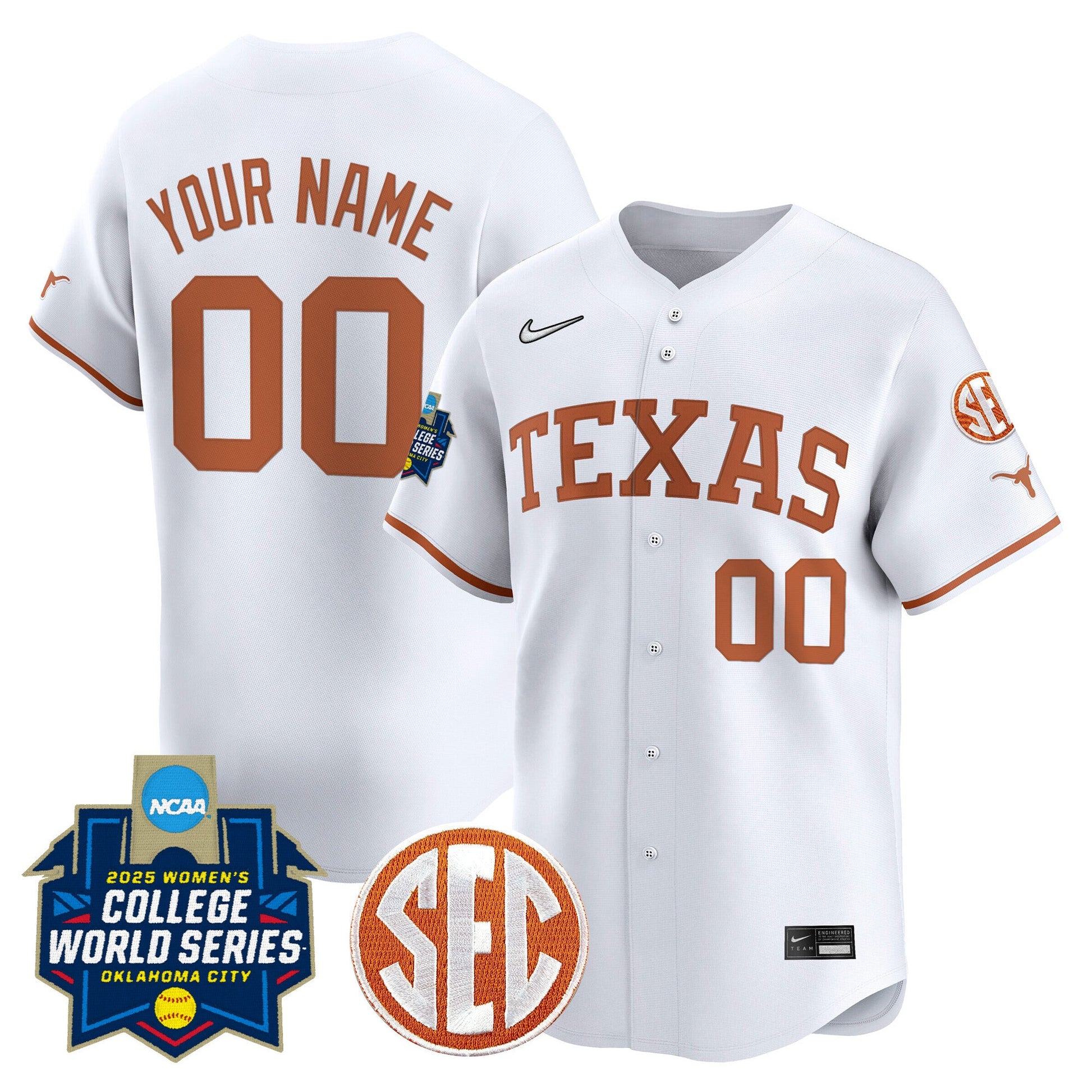 Texas Longhorns Softball 2025 World Series (WCWS) Vapor Premier Limited Custom Jersey - All Stitched