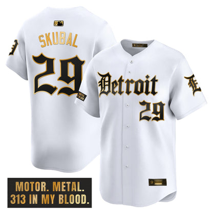 Men's Detroit Tigers 'Motor Gothic Edition' Gold Vapor Premier Limited Jersey - All Stitched