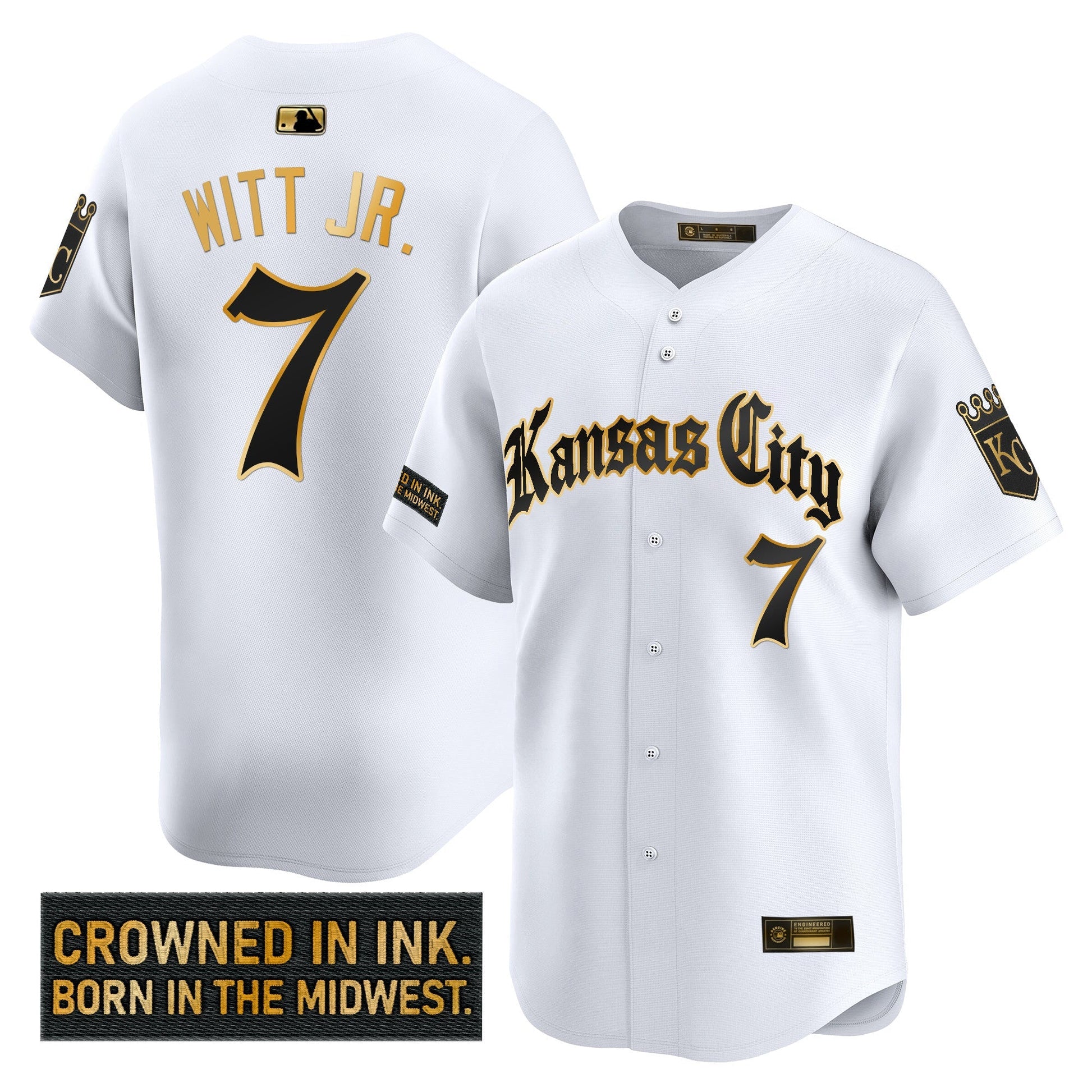 Men's Kansas City Royals 'Gothic Crown Edition' Gold Vapor Premier Limited Jersey - All Stitched