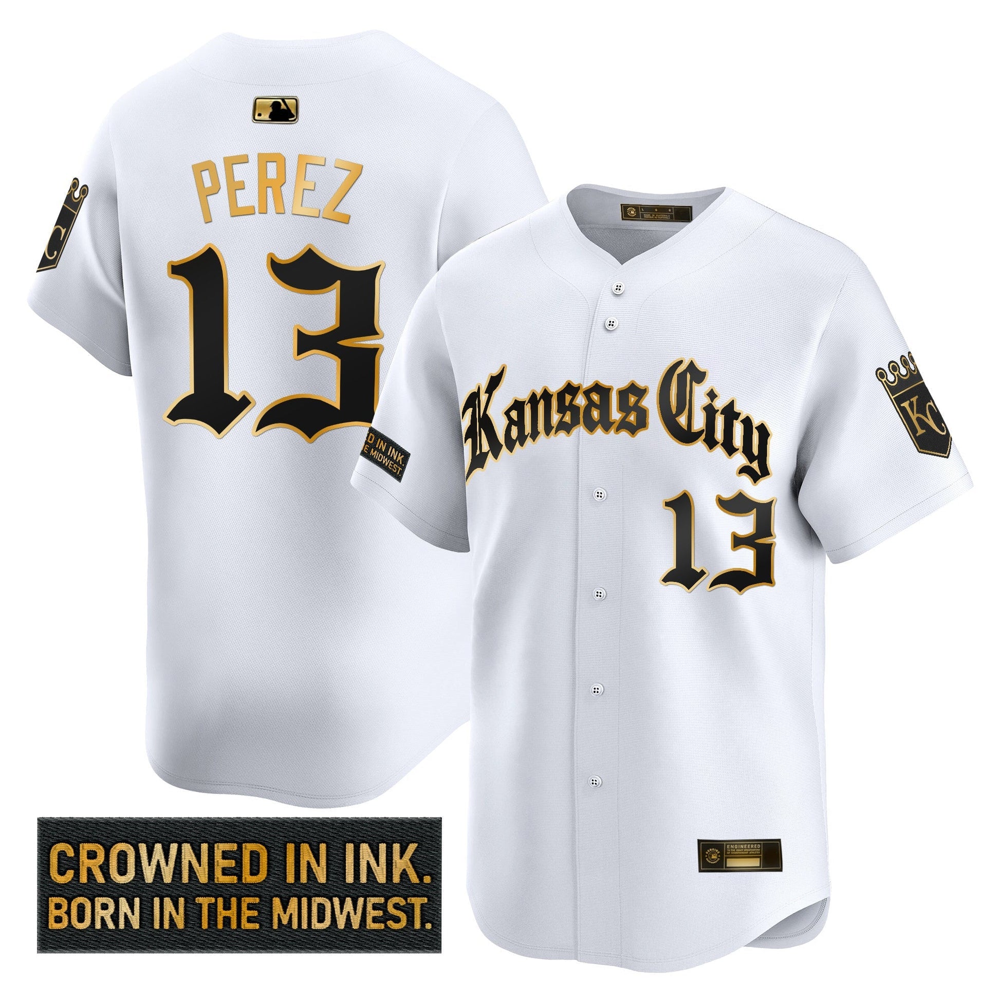 Men's Kansas City Royals 'Gothic Crown Edition' Gold Vapor Premier Limited Jersey - All Stitched