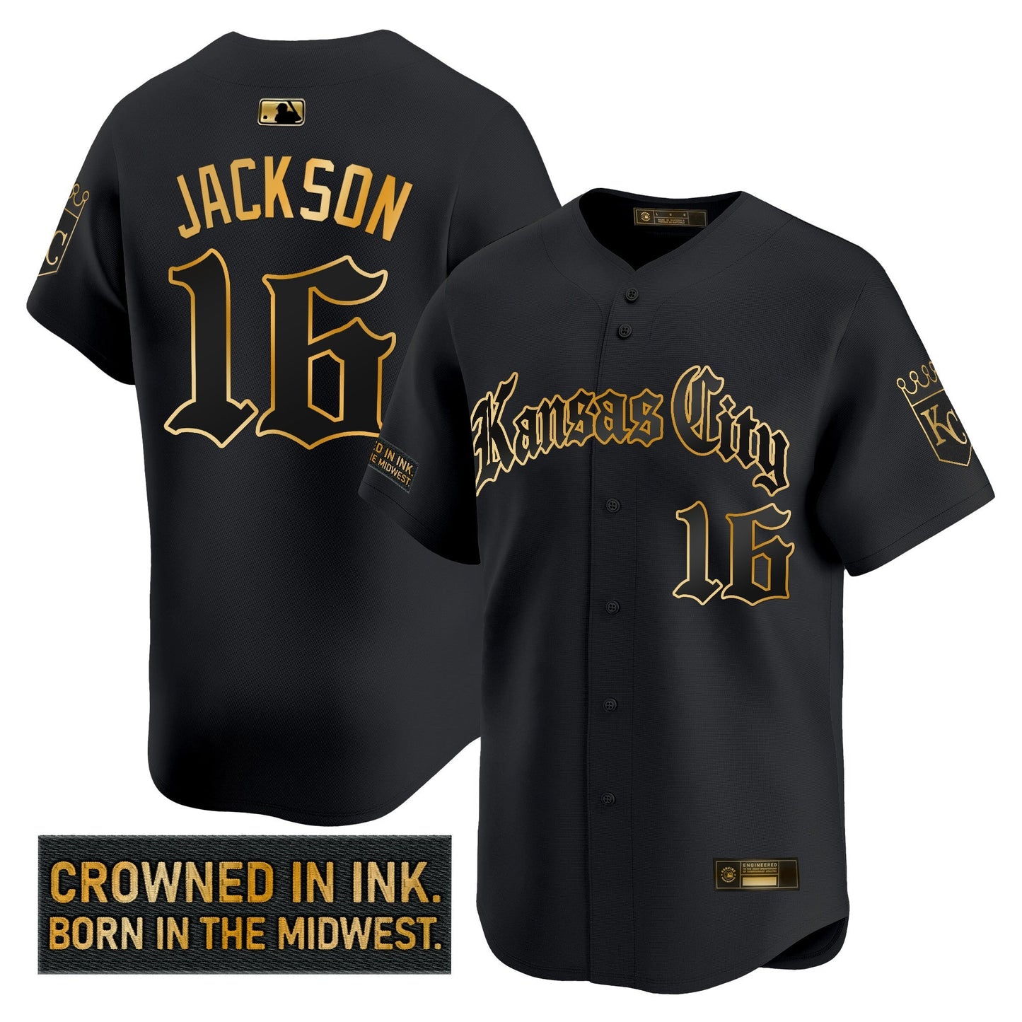 Men's Kansas City Royals 'Gothic Crown Edition' Gold Vapor Premier Limited Jersey - All Stitched