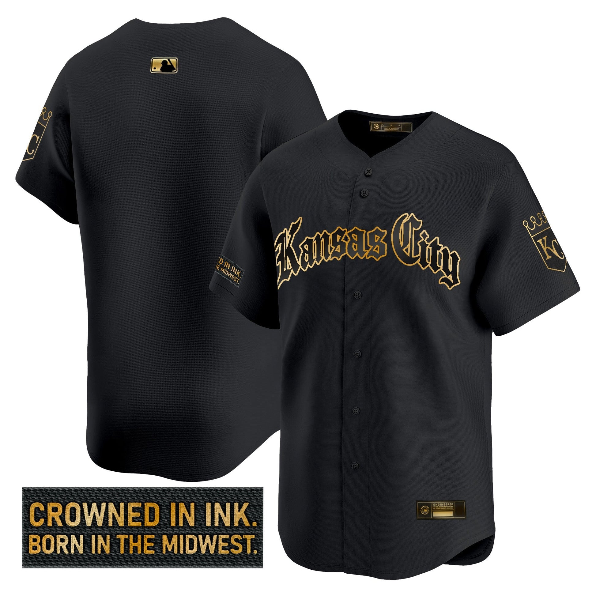 Men's Kansas City Royals 'Gothic Crown Edition' Gold Vapor Premier Limited Jersey - All Stitched