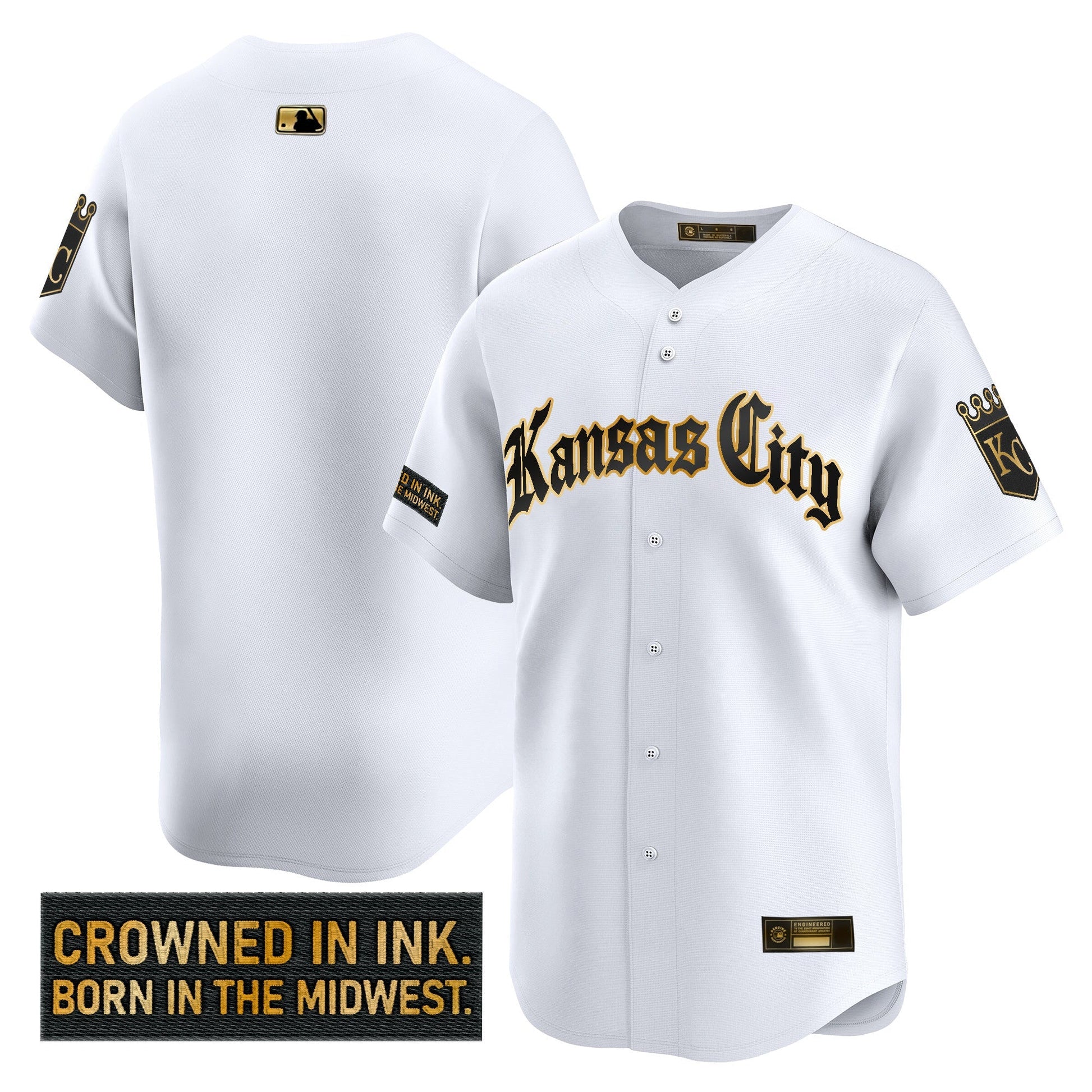 Men's Kansas City Royals 'Gothic Crown Edition' Gold Vapor Premier Limited Jersey - All Stitched