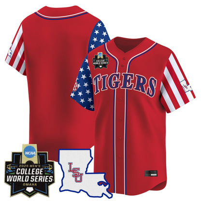 Men's LSU Tigers 2025 Independence Day Vapor Premier Limited Jersey - World Series Patch - All Stitched