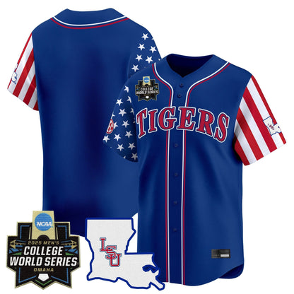 Men's LSU Tigers 2025 Independence Day Vapor Premier Limited Jersey - World Series Patch - All Stitched