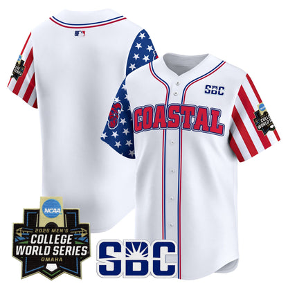 Men's Coastal Carolina Chanticleers 2025 Independence Day Vapor Premier Limited Jersey - World Series Patch - All Stitched