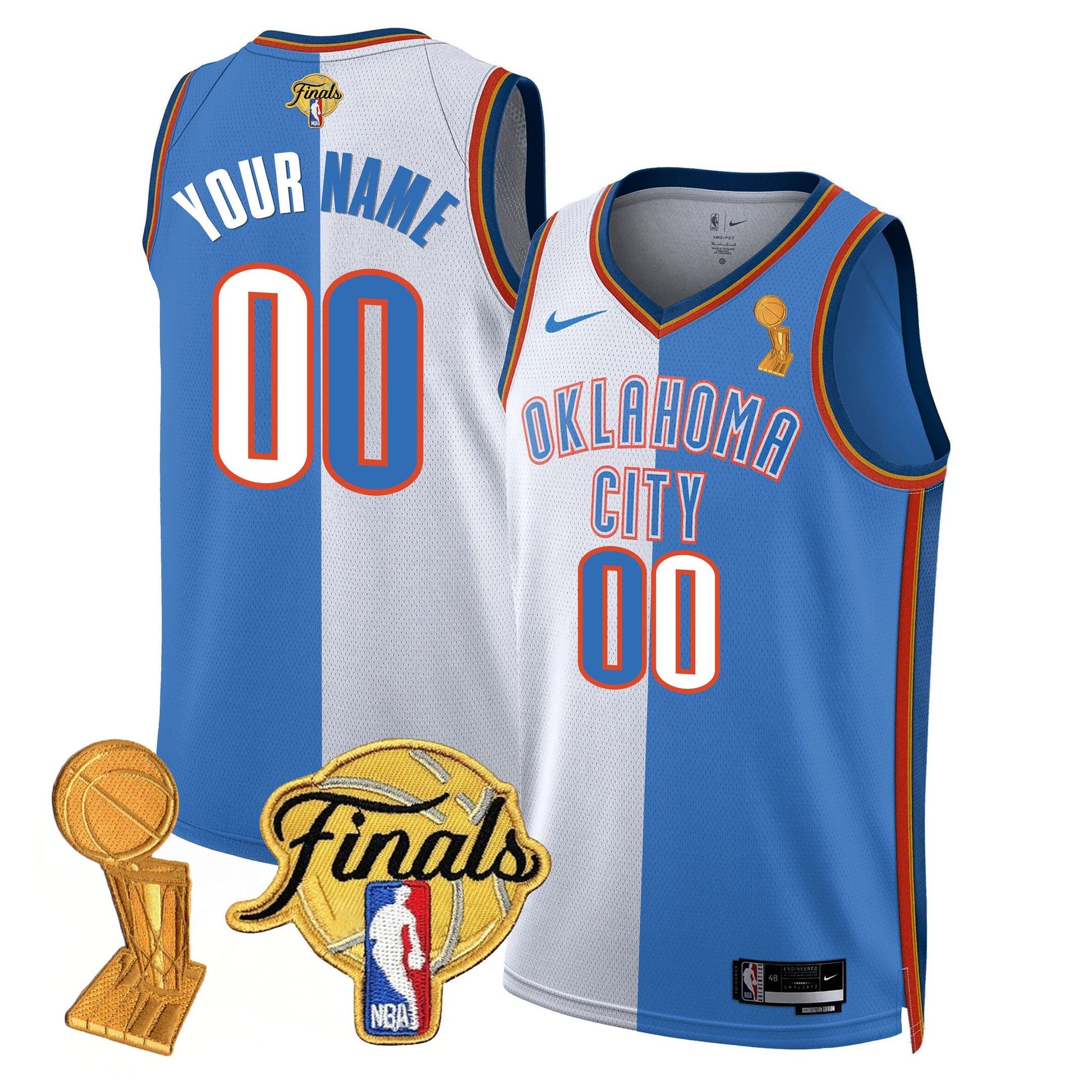 Custom Oklahoma City Thunder Jersey - Trophy + Final Patch - All Stitched