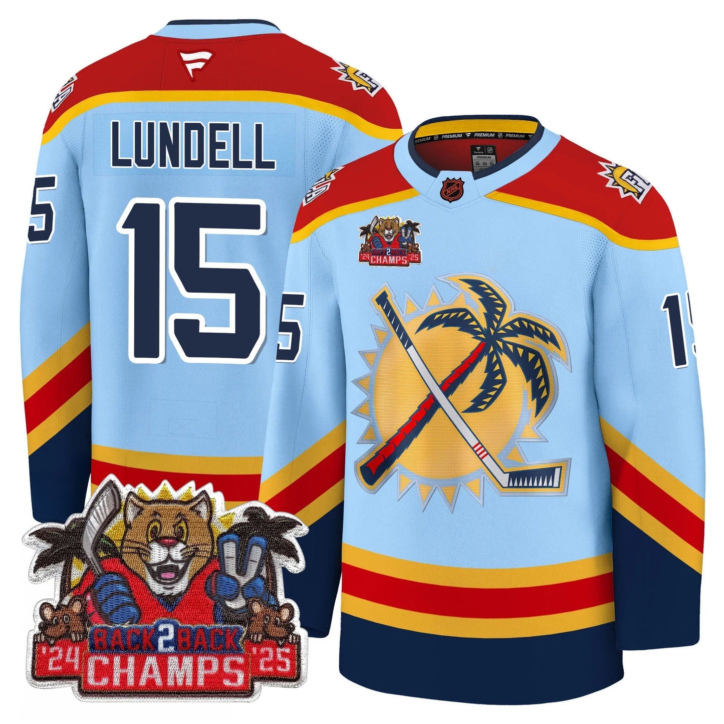 Men's Florida Panthers 2025 Stanley Cup B2B Champions Jersey - All Stitched