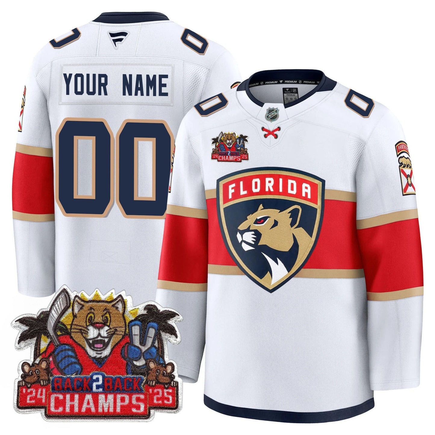 Custom San Florida Panthers 2025 Stanley Cup B2B Champions Jersey - All Stitched