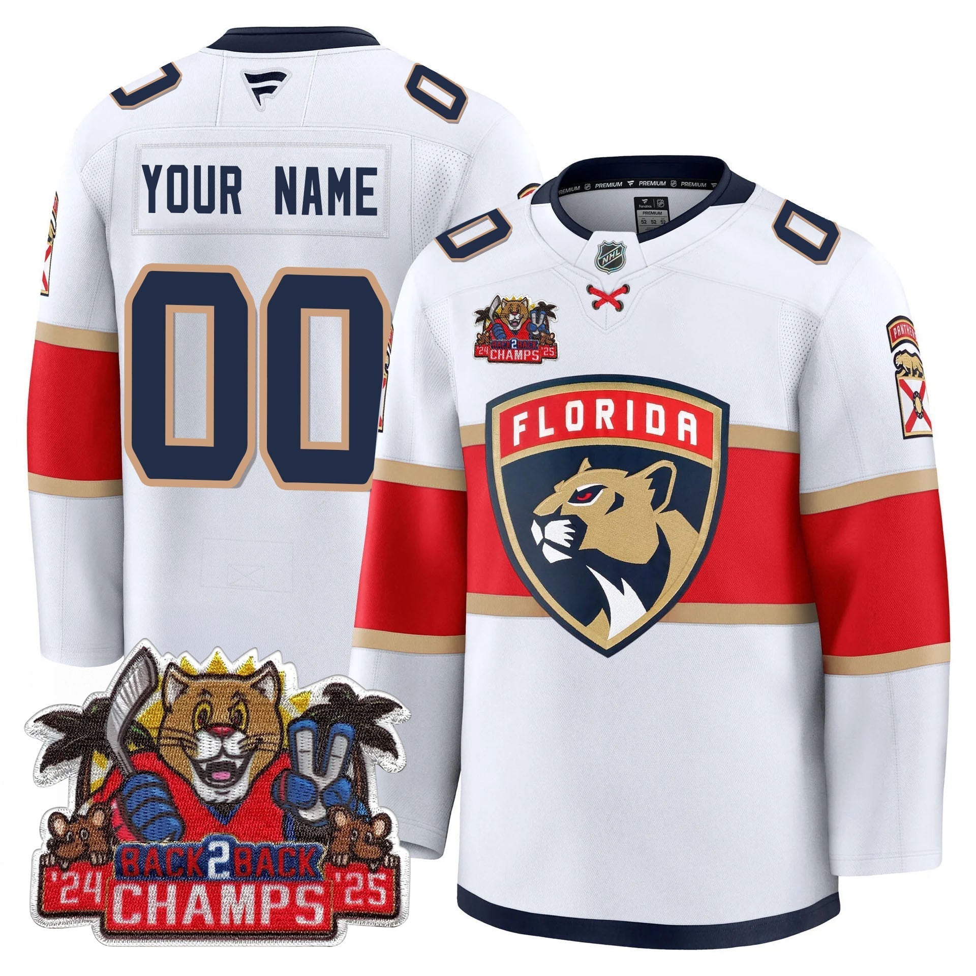 Custom San Florida Panthers 2025 Stanley Cup B2B Champions Jersey - All Stitched
