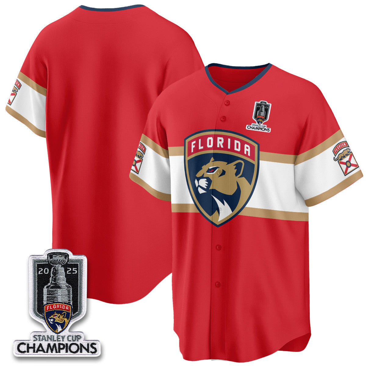 Men's Florida Panthers 2025 Stanley Cup Champions Baseball Jersey - All Stitched
