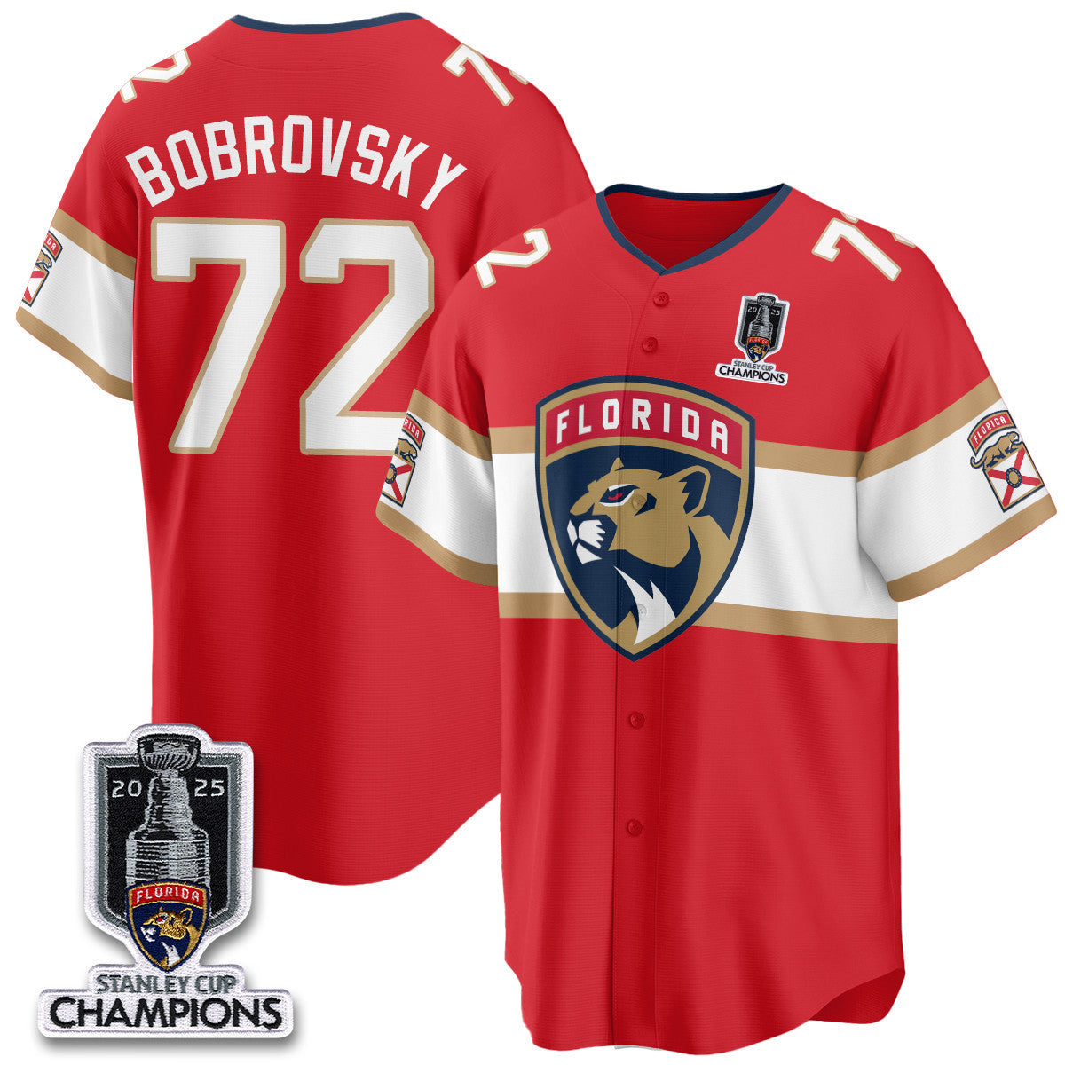 Men's Florida Panthers 2025 Stanley Cup Champions Baseball Jersey - All Stitched