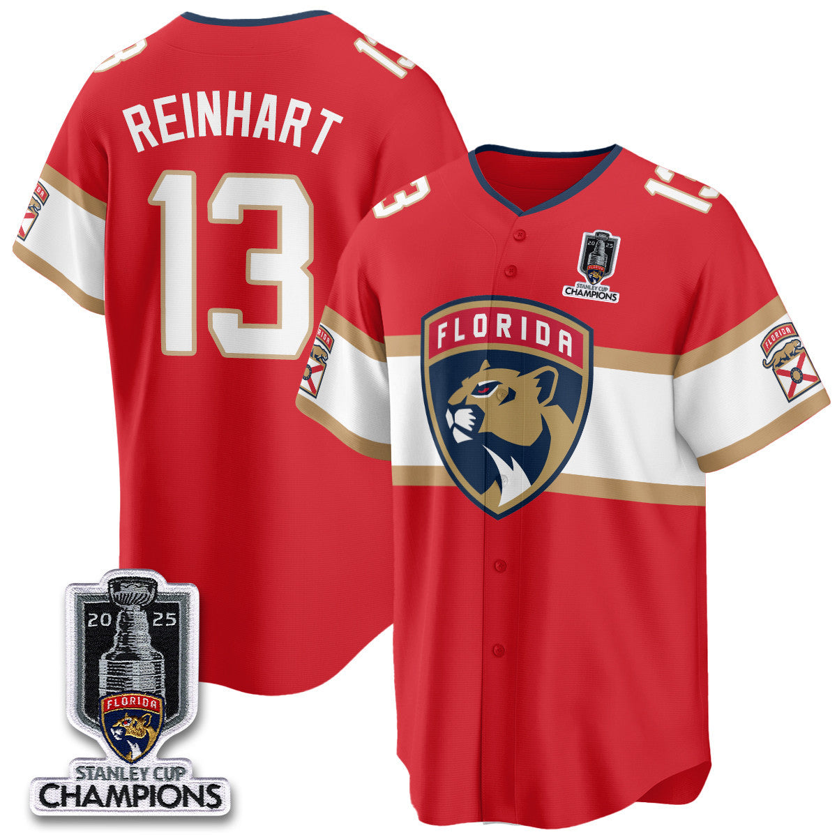 Men's Florida Panthers 2025 Stanley Cup Champions Baseball Jersey - All Stitched