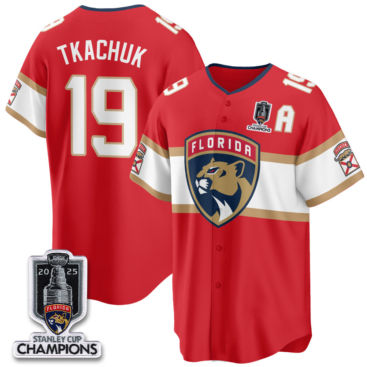Men's Florida Panthers 2025 Stanley Cup Champions Baseball Jersey - All Stitched