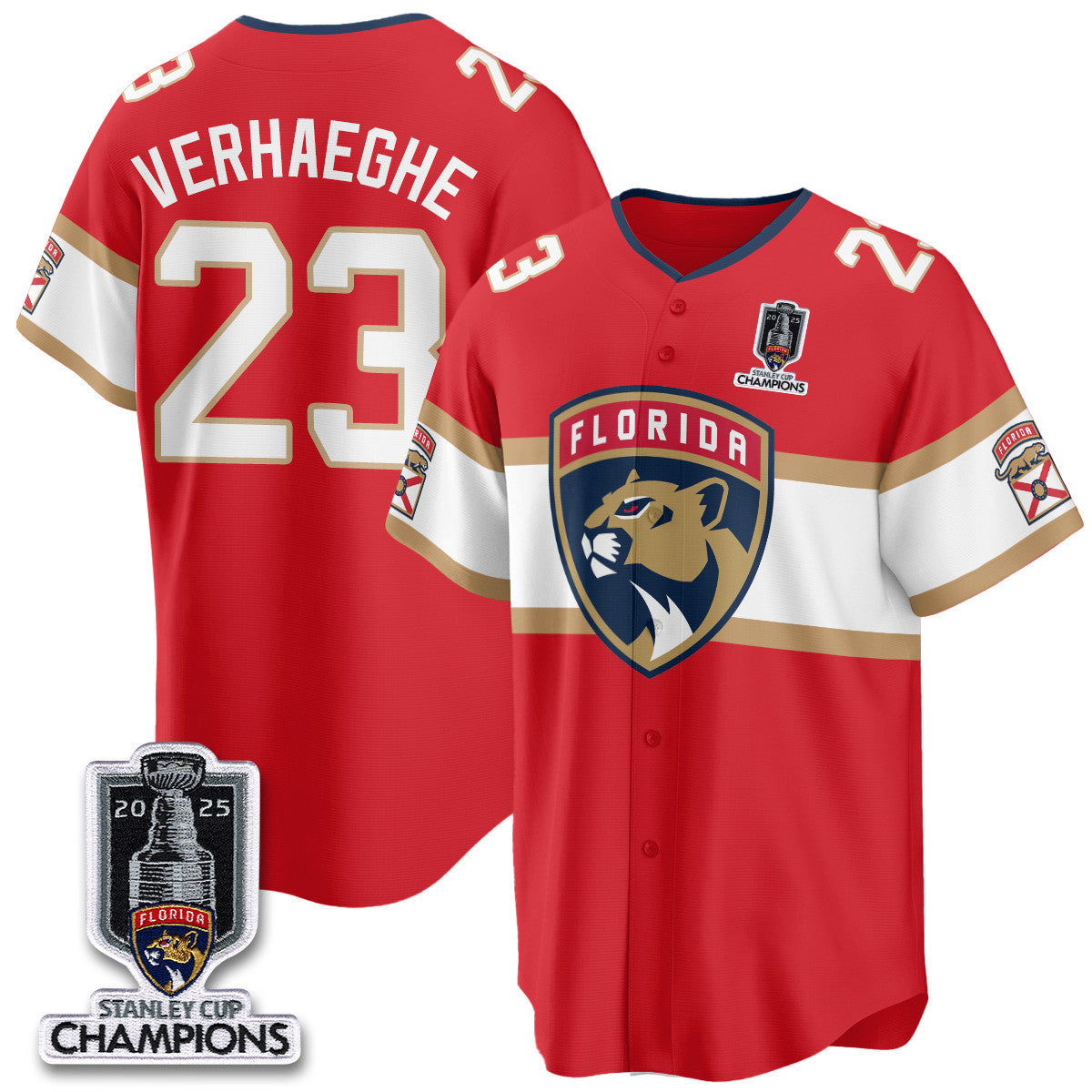 Men's Florida Panthers 2025 Stanley Cup Champions Baseball Jersey - All Stitched